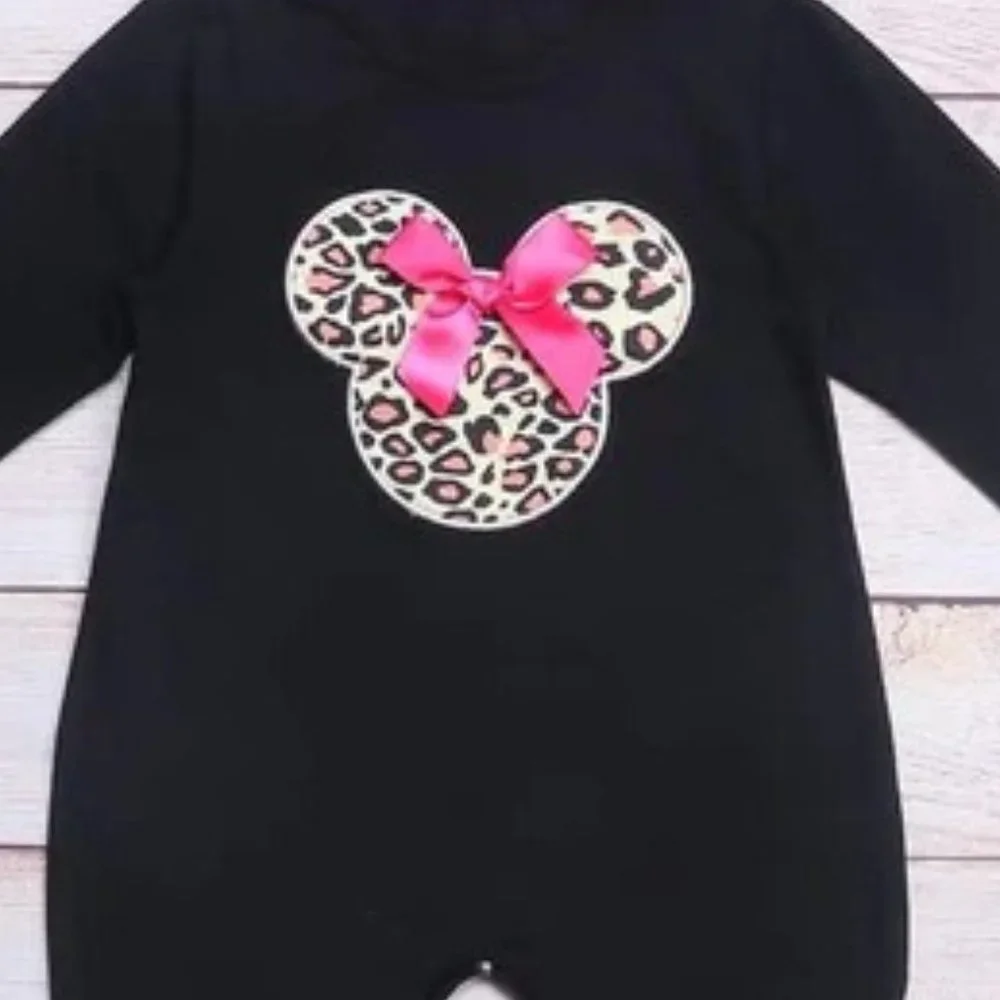 Boutique Baby Girls Leopard Print Minnie Mouse Ruffle Romper Jumpsuit